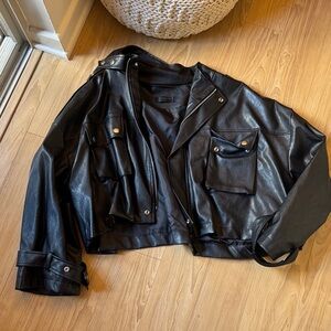 storets Black Faux Leather Bomber Jacket